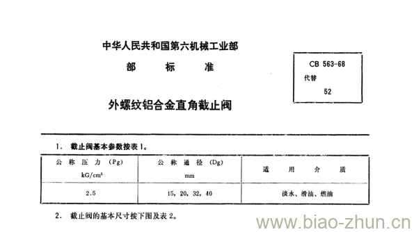 CB 563-68 外螺纹铝合金直角截止阀