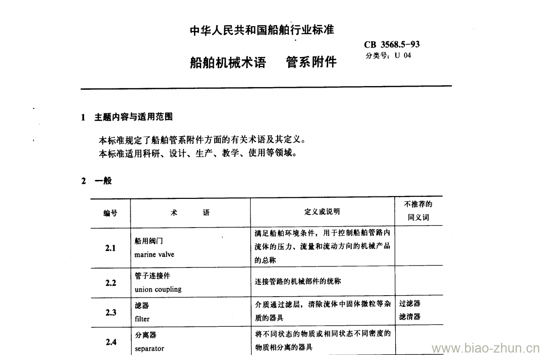 CB 3568.5-93 船舶机械术语管系附件 CB 3568.5-93 船舶机械术语管系附件